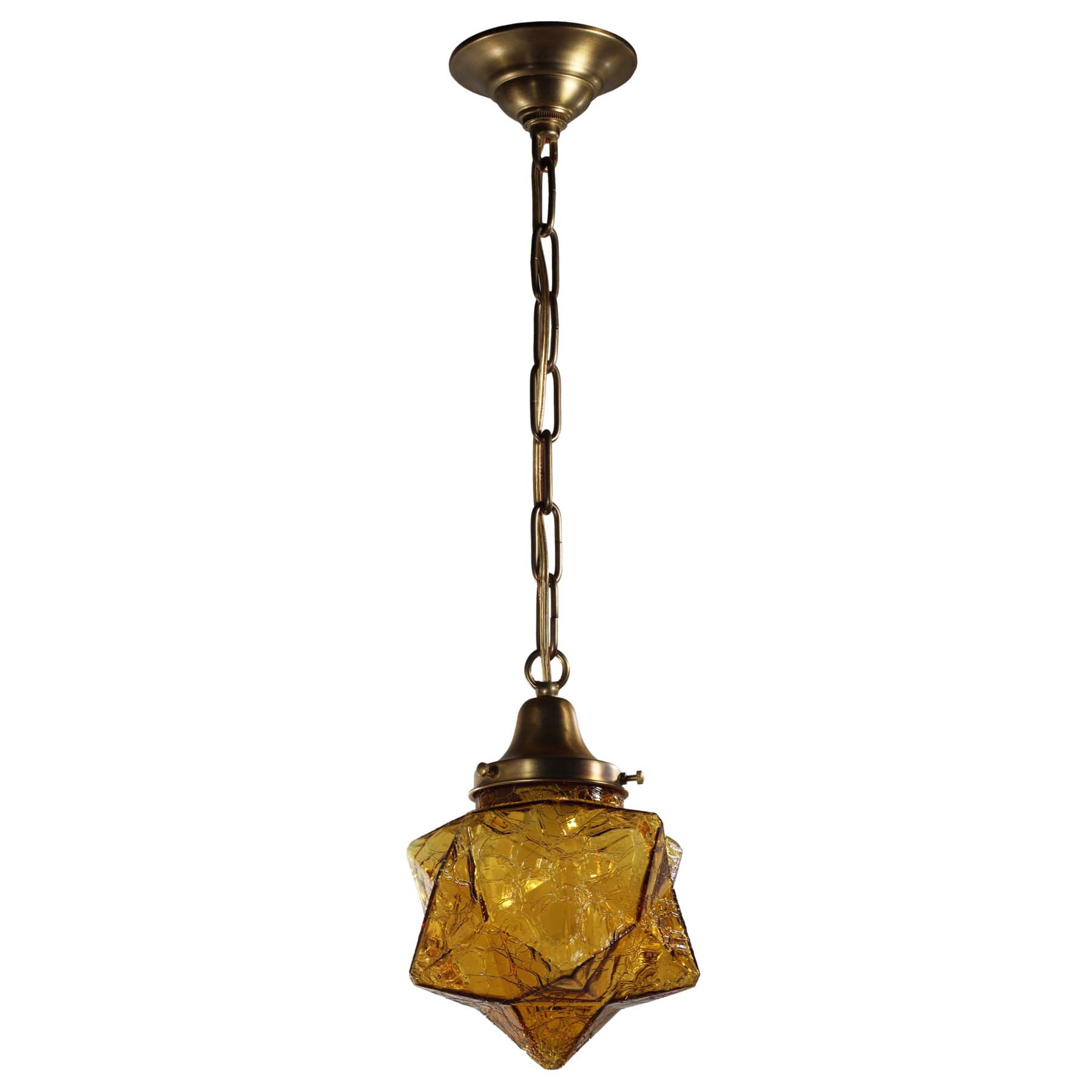 SOLD Pendant Light with Amber Crackle Glass, Antique Lighting-70759