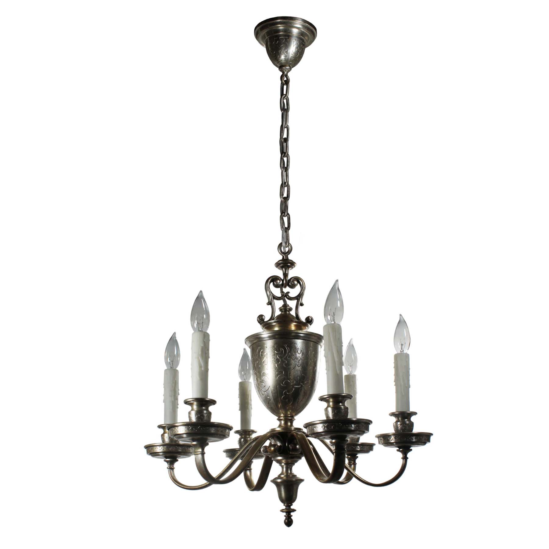 SOLD Antique Neoclassical Silver Plate Chandelier, c.1910-70814