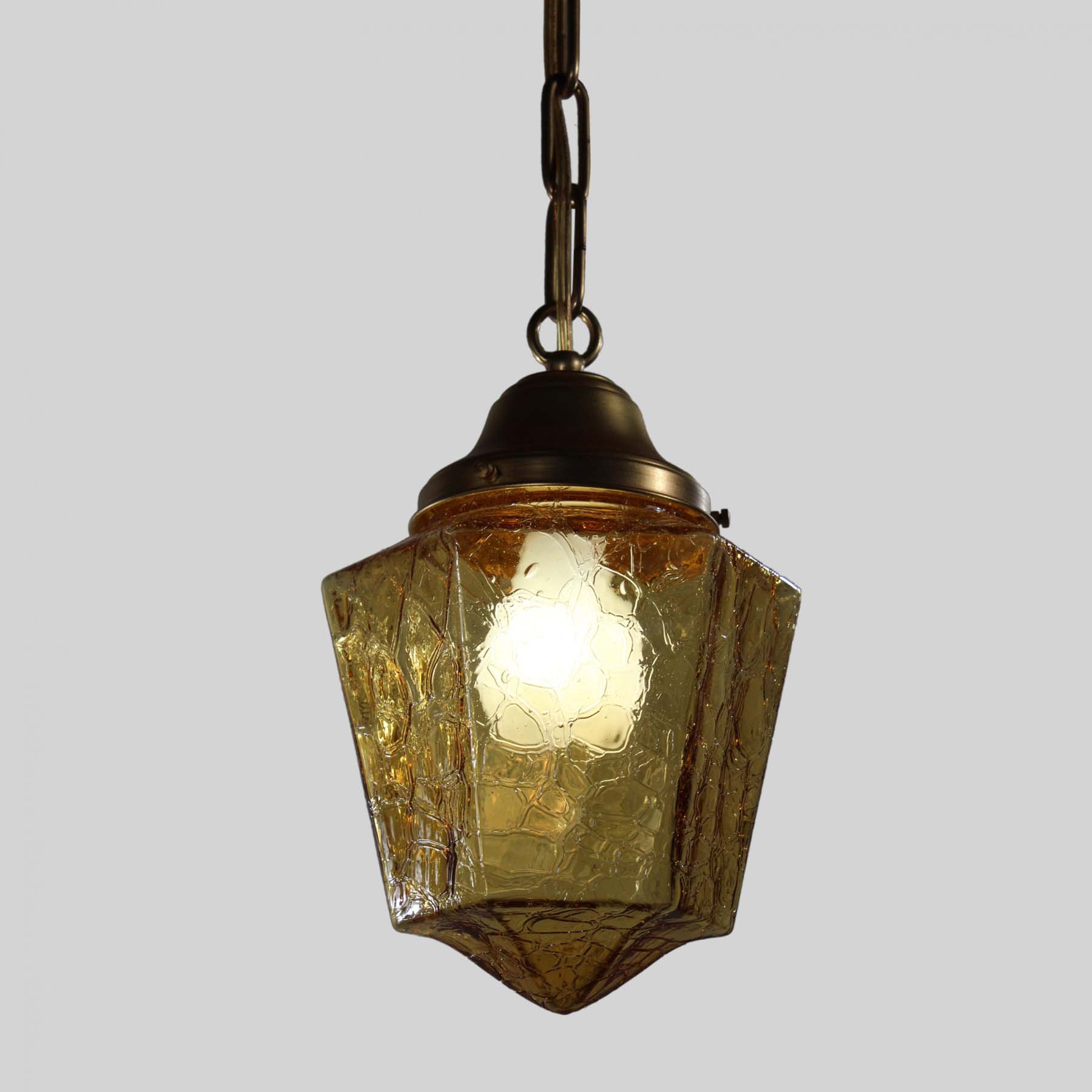 SOLD Antique Pendant Light, Amber Crackle Glass-70754