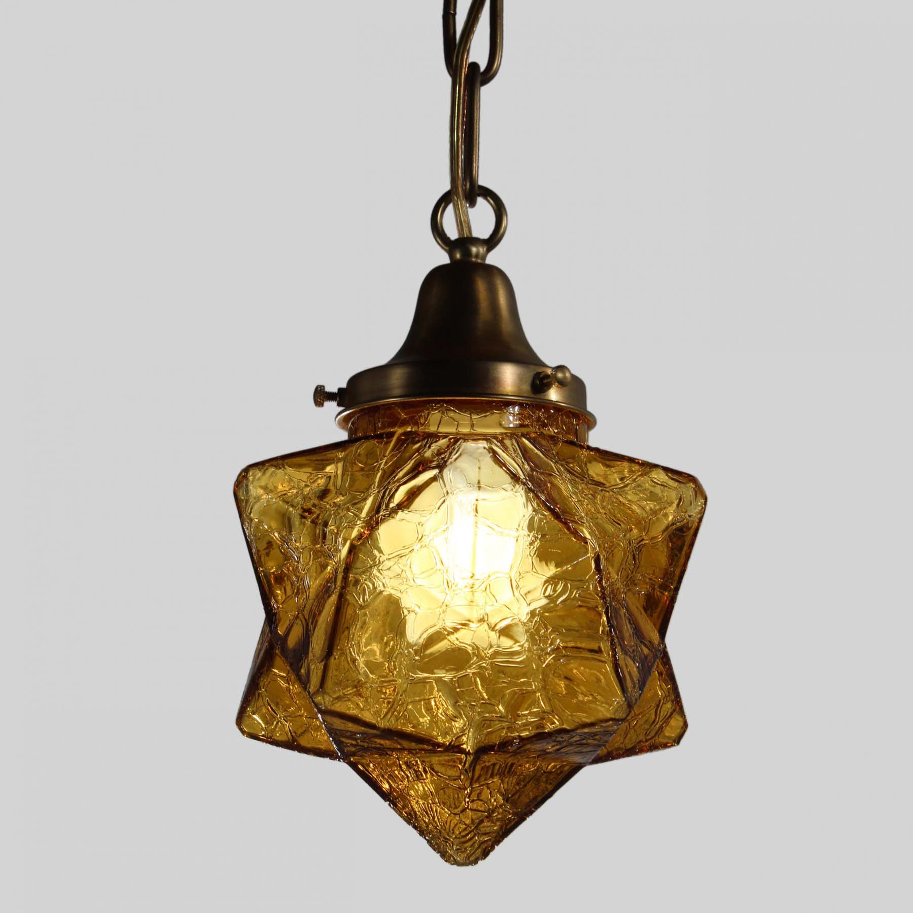 SOLD Pendant Light with Amber Crackle Glass, Antique Lighting-70760