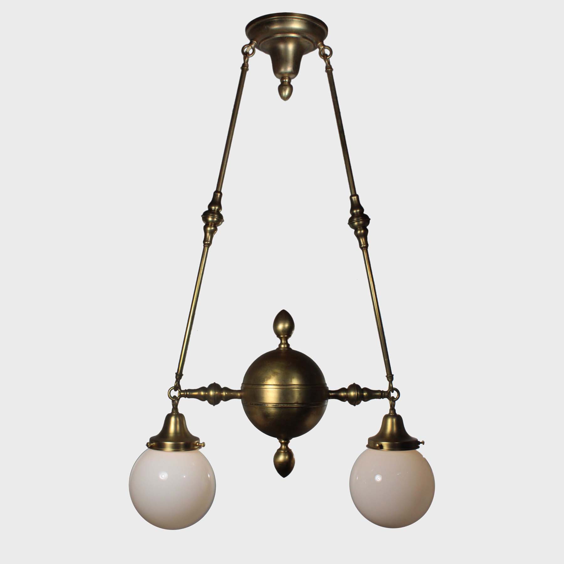 SOLD Antique Brass Chandelier with Ball Shades, Early 1900’s-70874