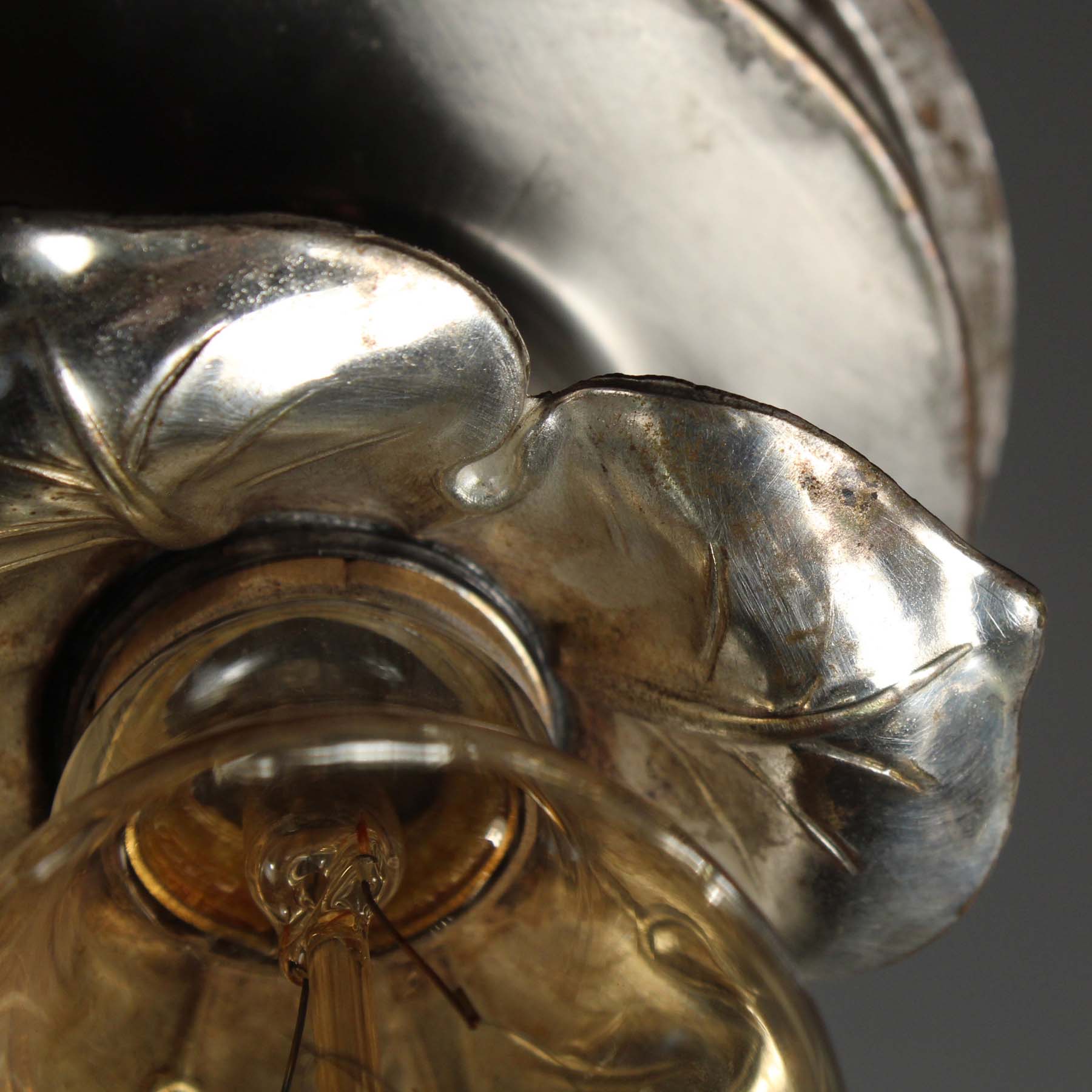 SOLD Antique Silver Plated Flush-Mount Light with Exposed Bulb-70930