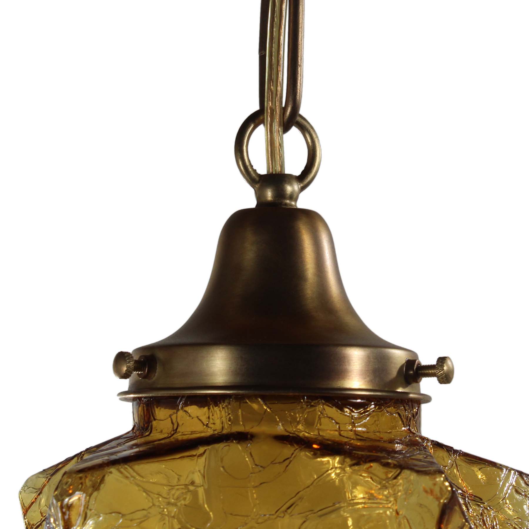 SOLD Pendant Light with Amber Crackle Glass, Antique Lighting-70761