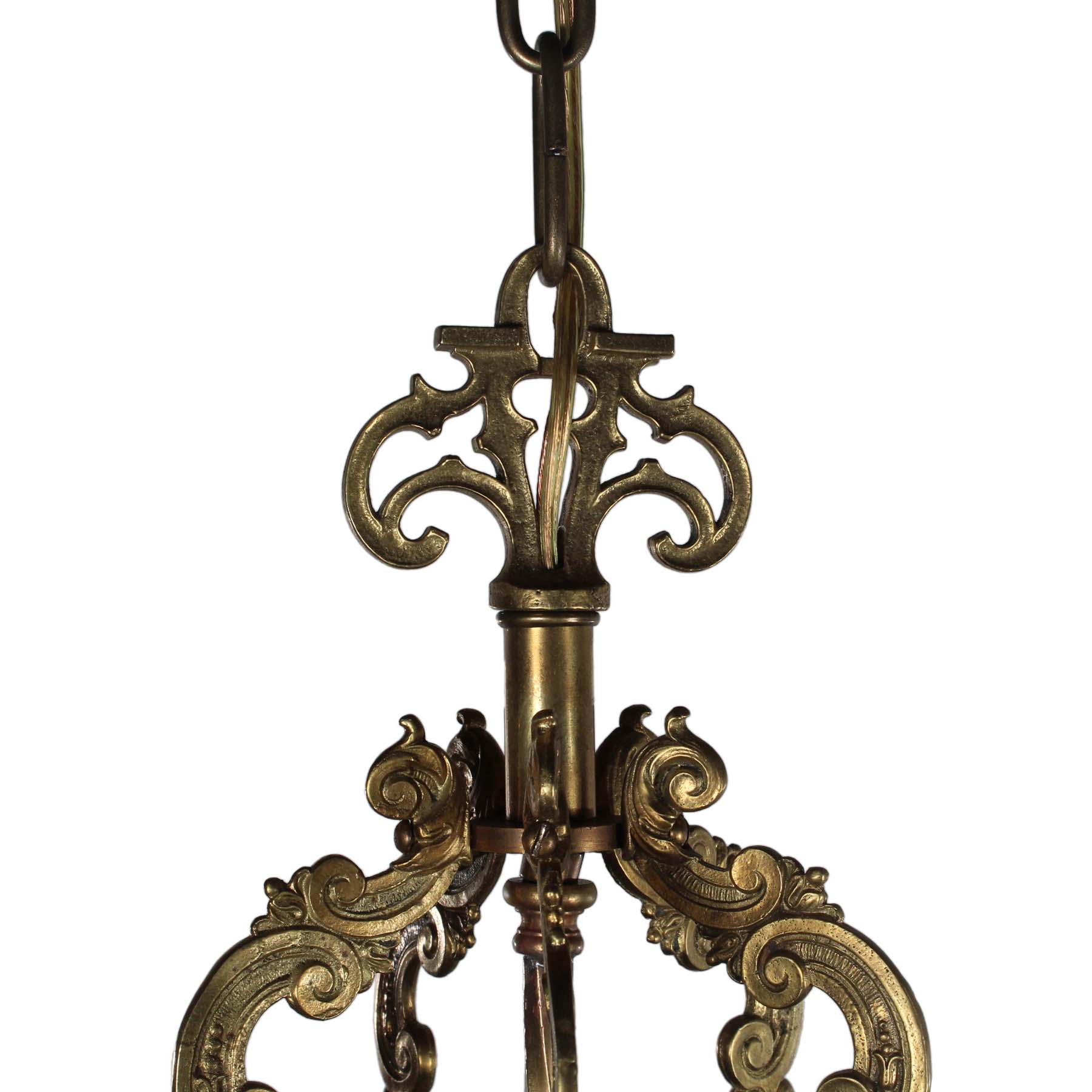 Antique Cast Brass Chandelier with Fleur De Lis, Halcolite. -70899