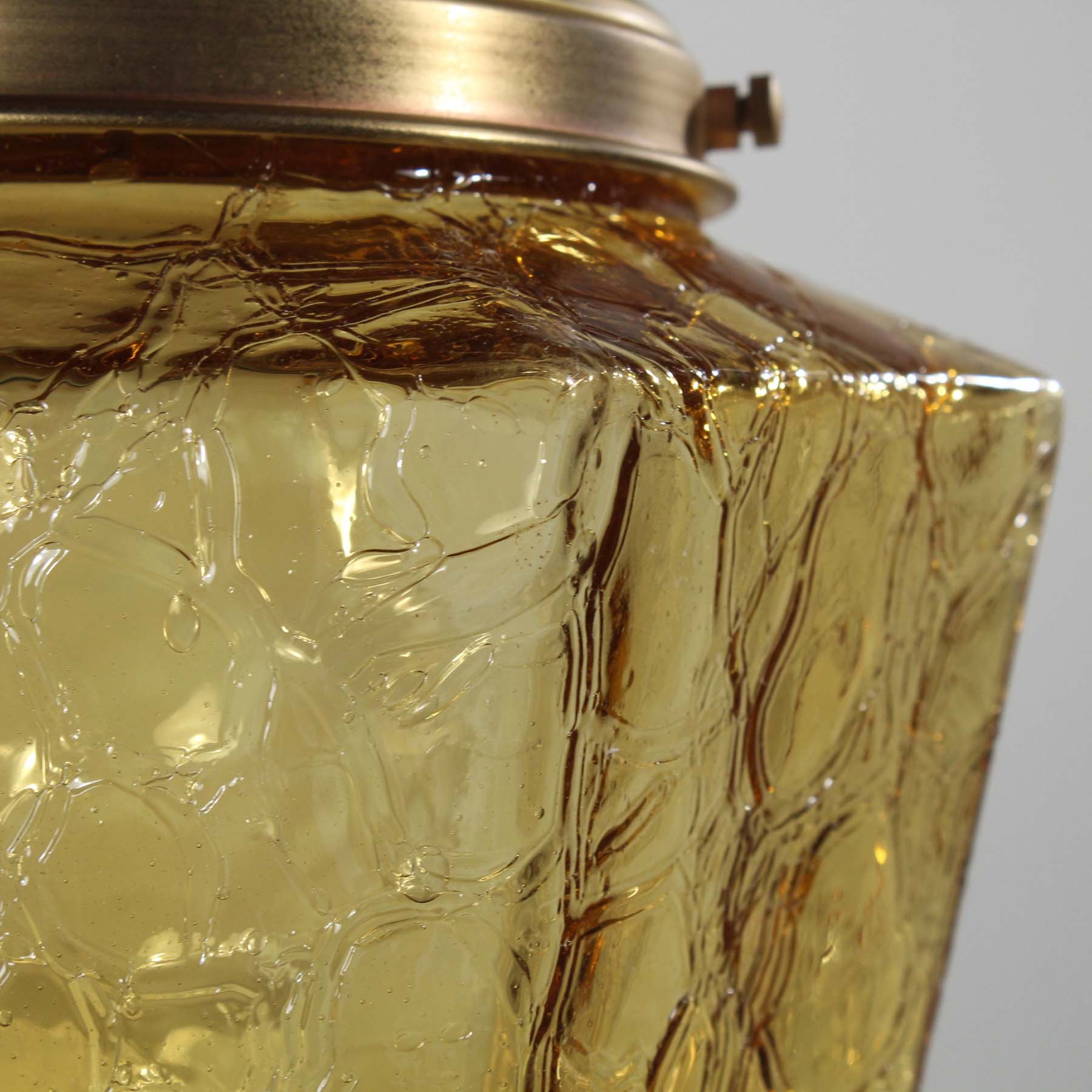 SOLD Antique Pendant Light, Amber Crackle Glass-70756