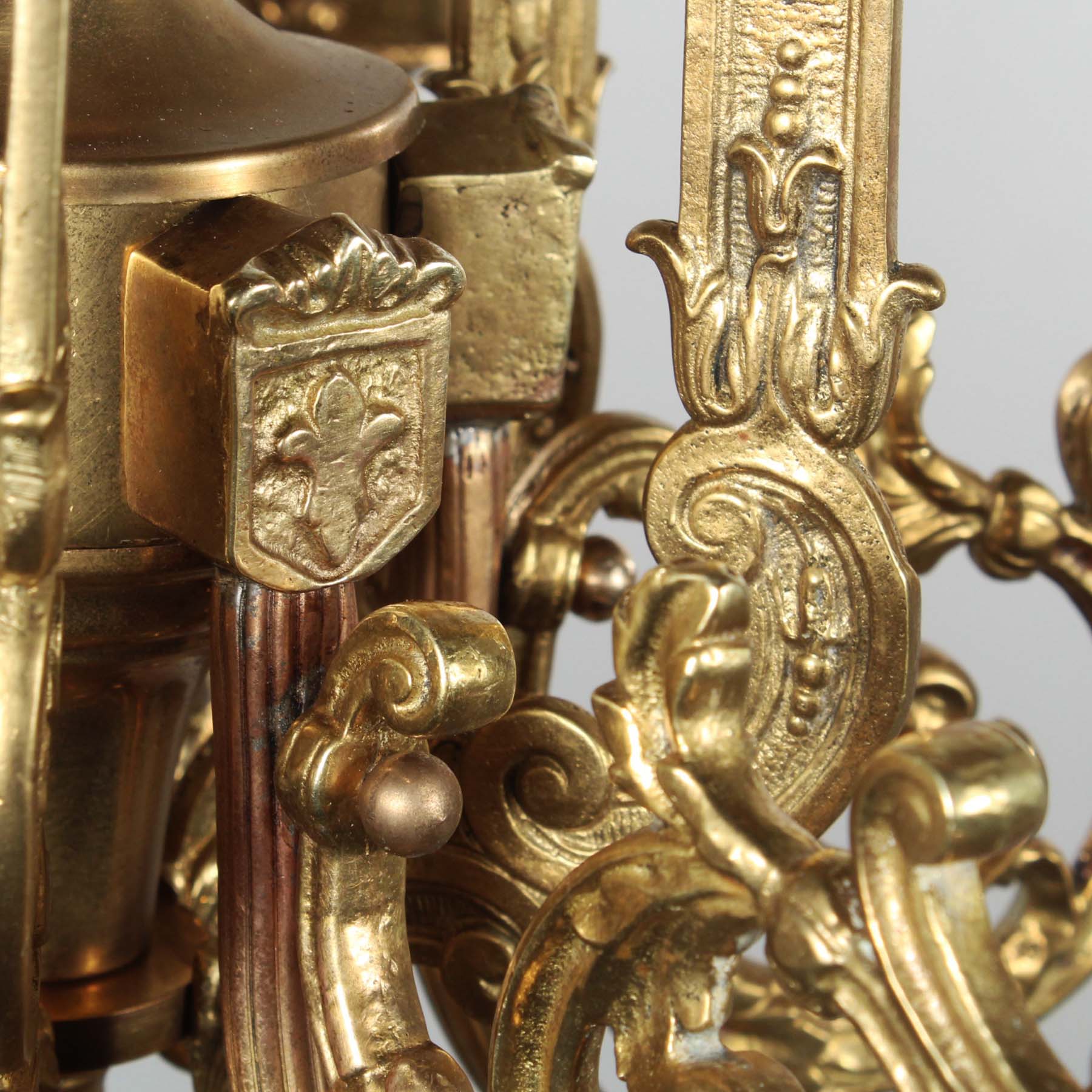 Antique Cast Brass Chandelier with Fleur De Lis, Halcolite. -70900