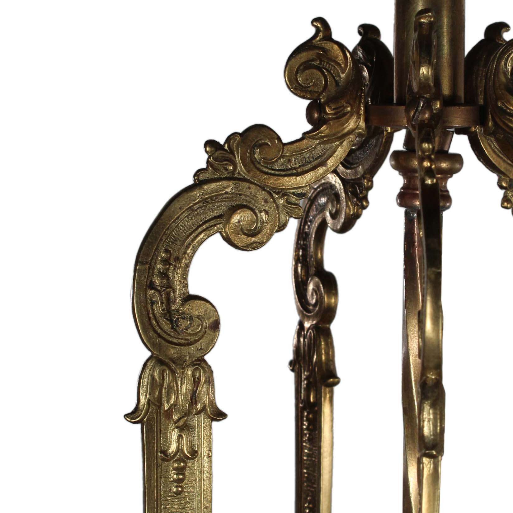 Antique Cast Brass Chandelier with Fleur De Lis, Halcolite. -70901