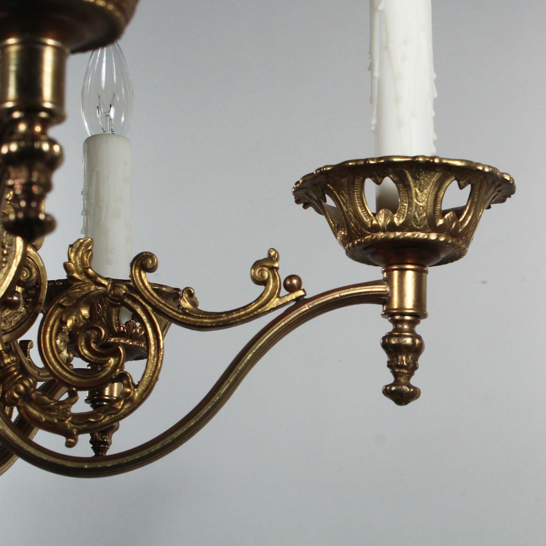 Antique Cast Brass Chandelier with Fleur De Lis, Halcolite. -70902