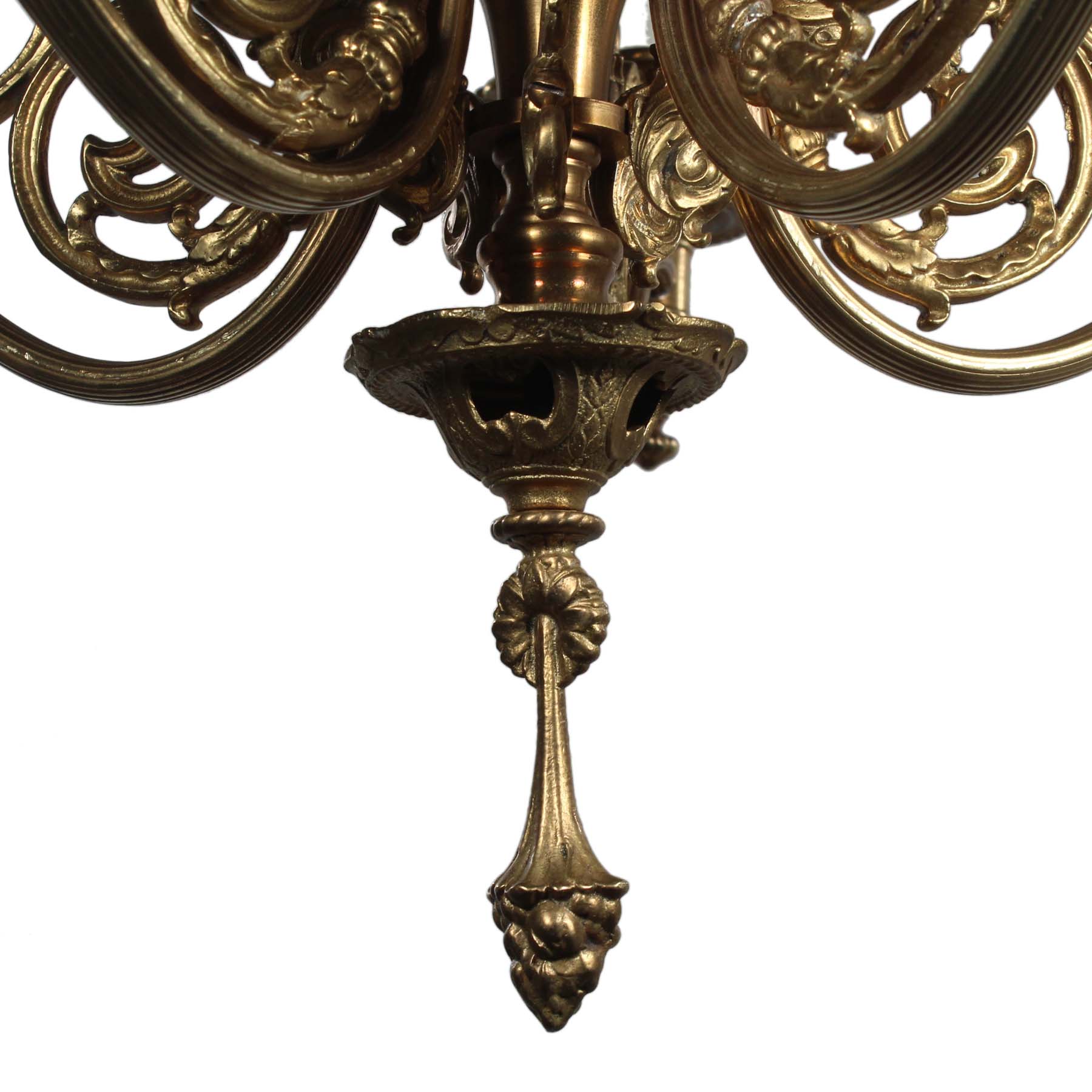 Antique Cast Brass Chandelier with Fleur De Lis, Halcolite. -70904