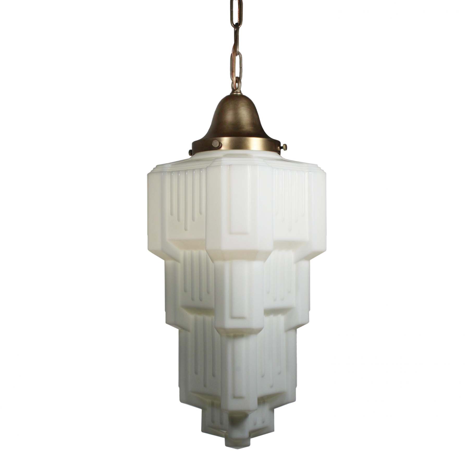 Substantial Antique Brass Art Deco Skyscraper Pendant Light, c.1920-0