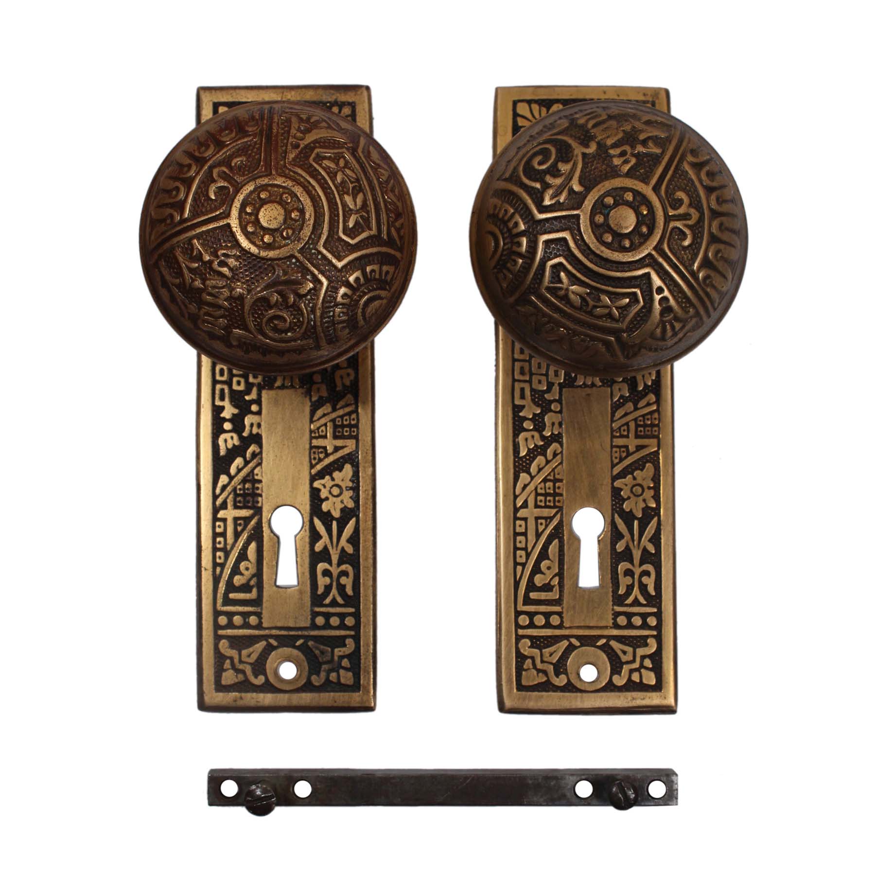 SOLD Antique Bronze “Ceylon” Door Hardware Set by Corbin, c. 1895-0
