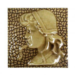 Antique American Figural Fireplace Tile, Girl-0