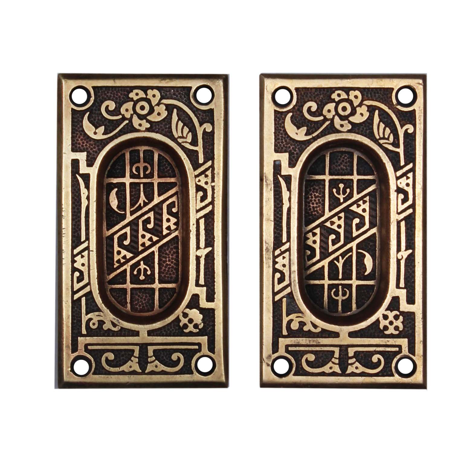 Antique Bronze Eastlake Pocket Door Plates, c. 1890-0