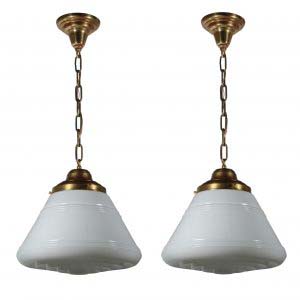 Brass Schoolhouse Pendant Lights, Antique Lighting-0