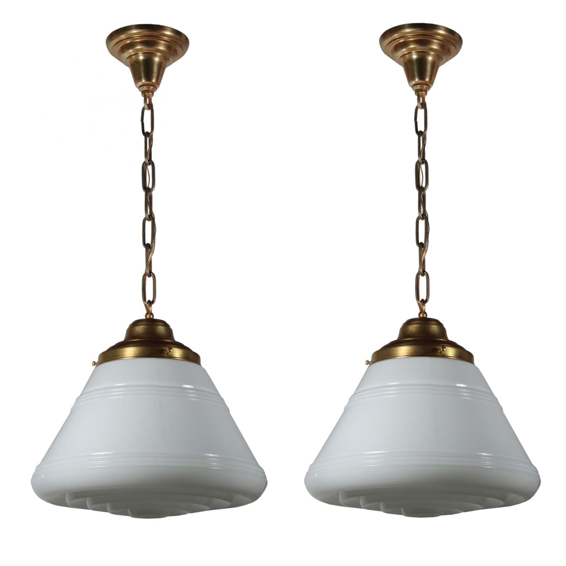 Brass Schoolhouse Pendant Lights, Antique Lighting-0