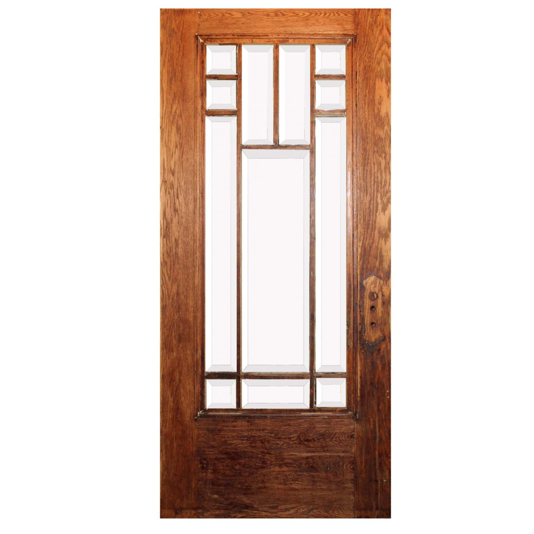Salvaged 36” Antique Oak Craftsman Door with Beveled Glass-0
