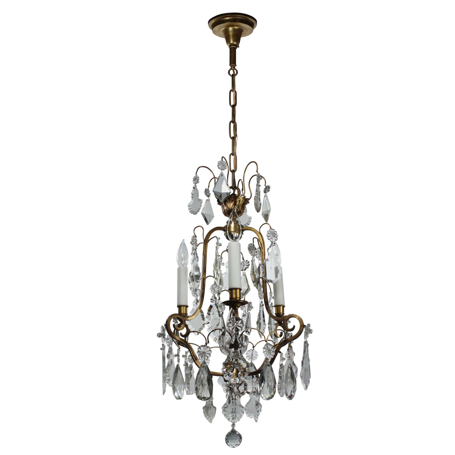 Antique Brass Neoclassical Chandelier with Prisms, c. 1910-71047