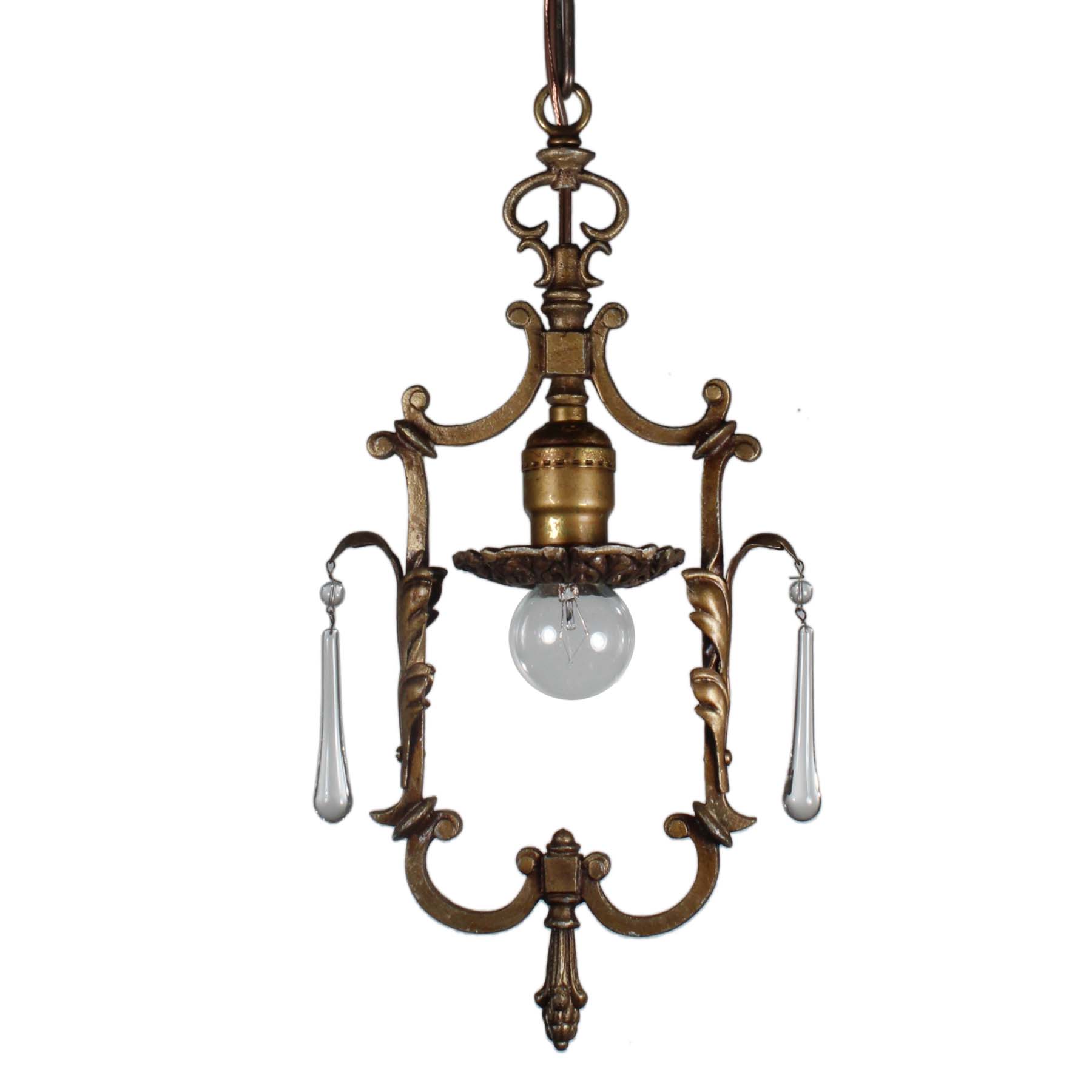 SOLD Antique Brass Pendant Lights with Prisms-71069