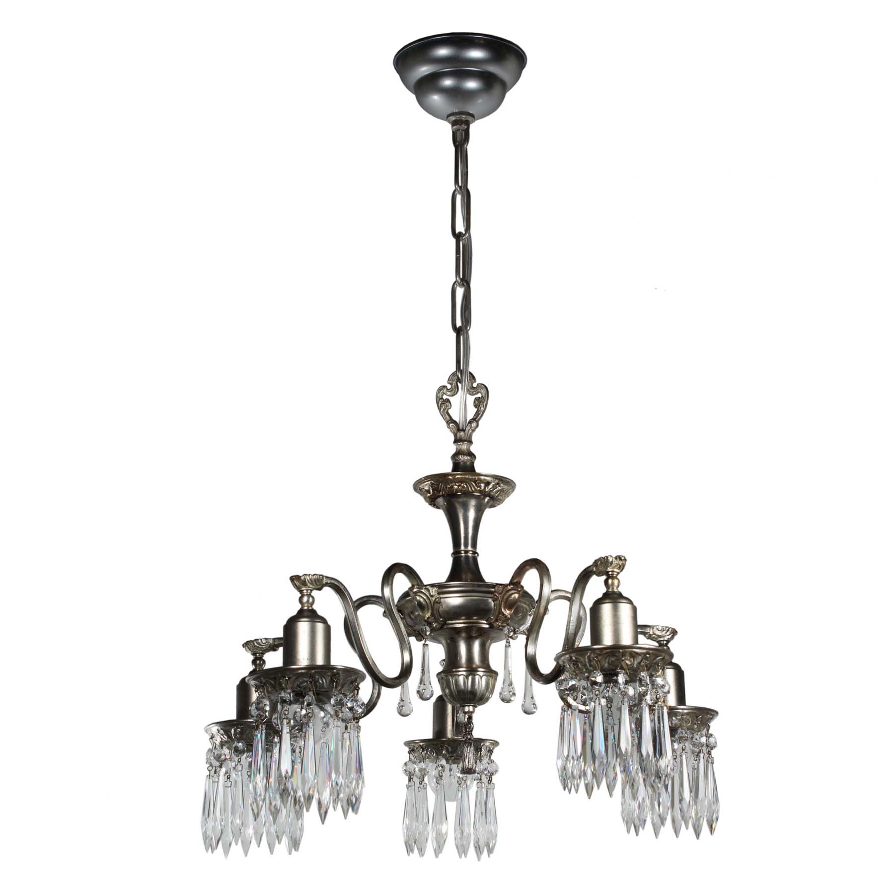 SOLD Antique Neoclassical Silver Plate Chandelier with Prisms-71090