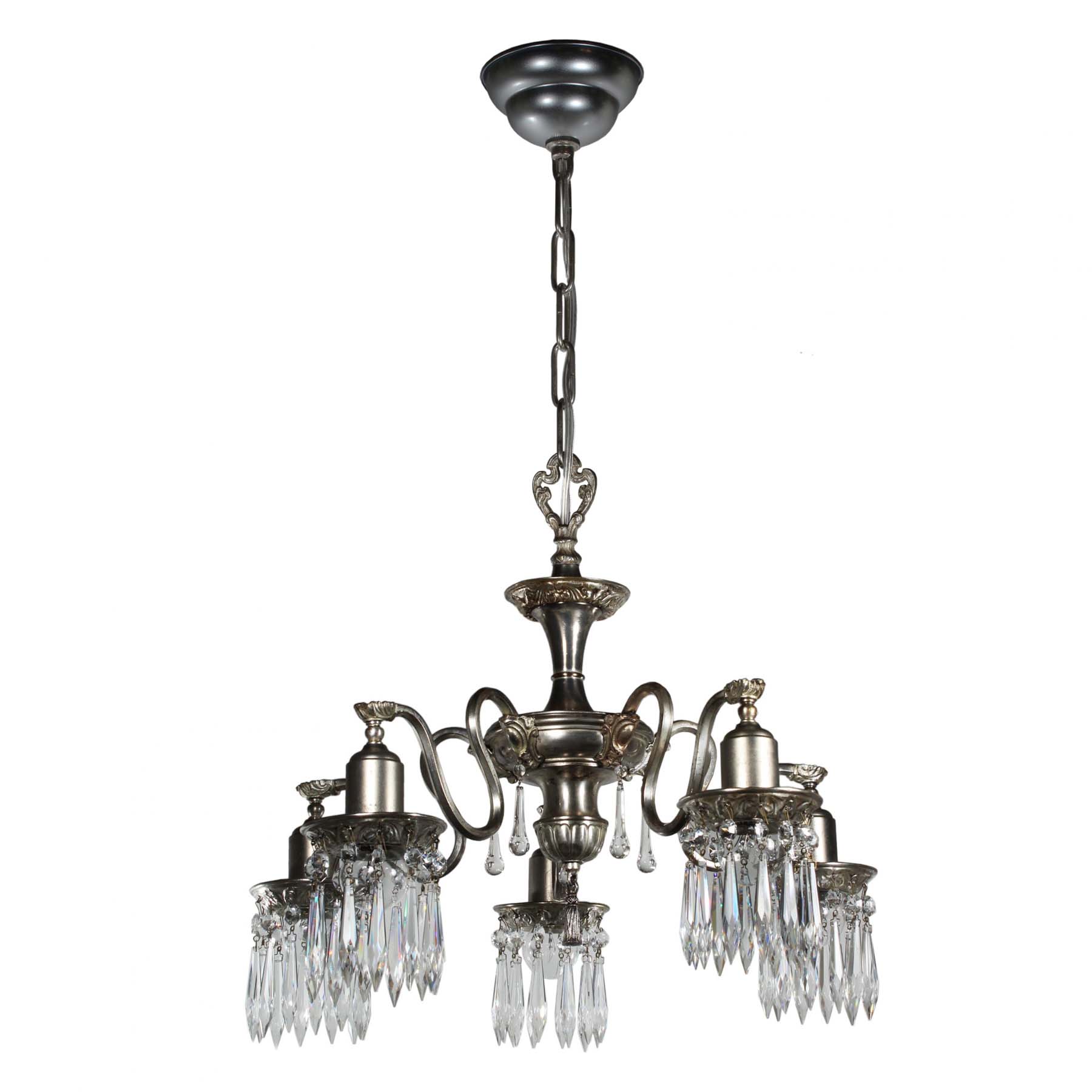 SOLD Antique Neoclassical Silver Plate Chandelier with Prisms-71096