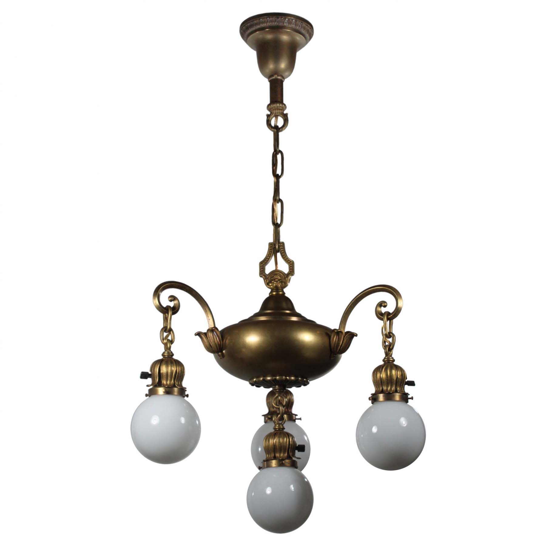 Antique Brass Chandelier with Glass Ball Shades, Early 1900s-71187