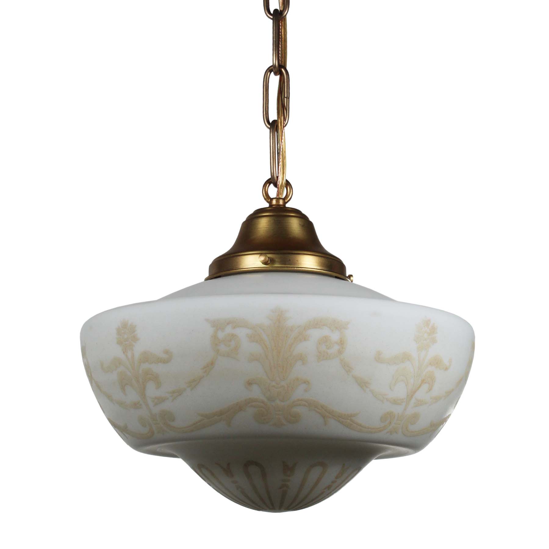 SOLD Neoclassical Pendant Lights with Acid Cut-Back Shades, Antique Lighting-71251