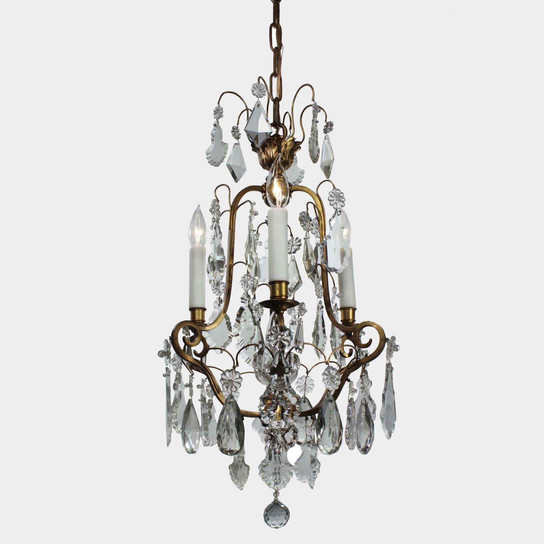 Antique Brass Neoclassical Chandelier with Prisms, c. 1910-71048