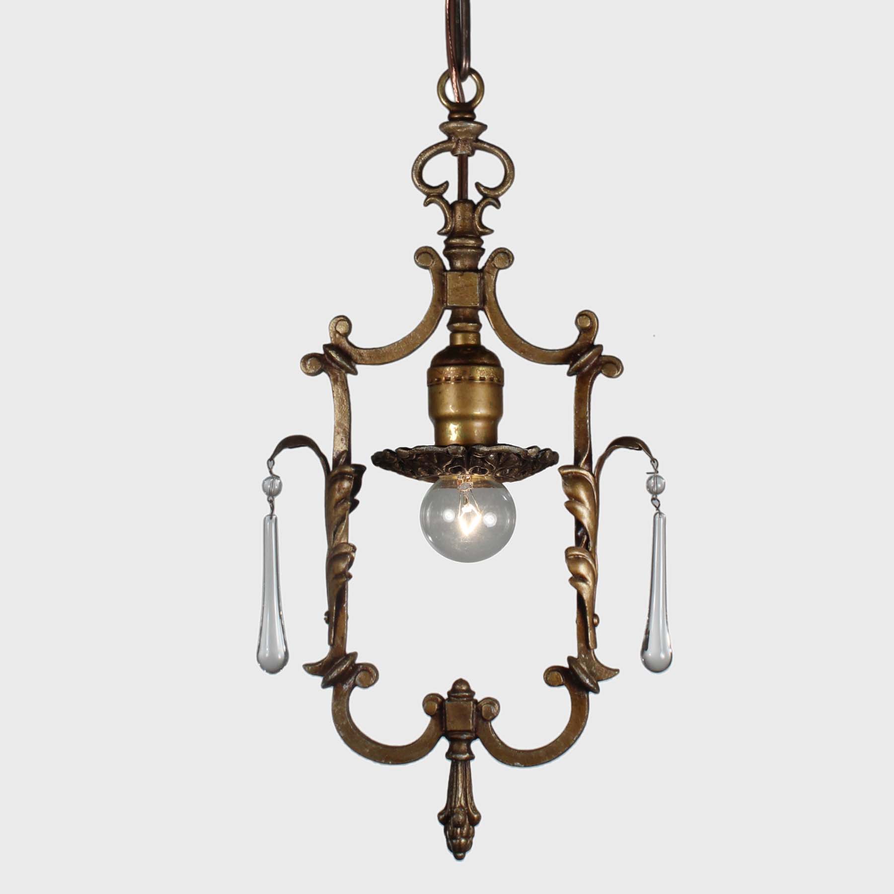 SOLD Antique Brass Pendant Lights with Prisms-71070