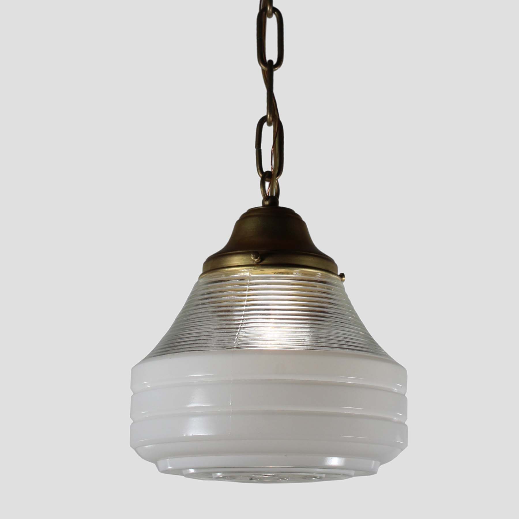 SOLD Antique Brass Pendant Lights with Original Shades-71167