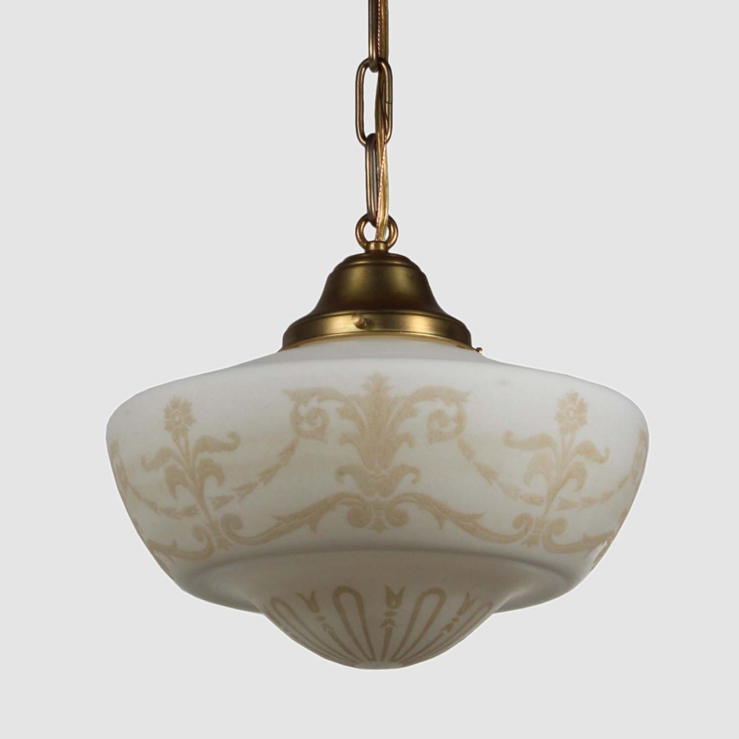 SOLD Neoclassical Pendant Lights with Acid Cut-Back Shades, Antique Lighting-71249