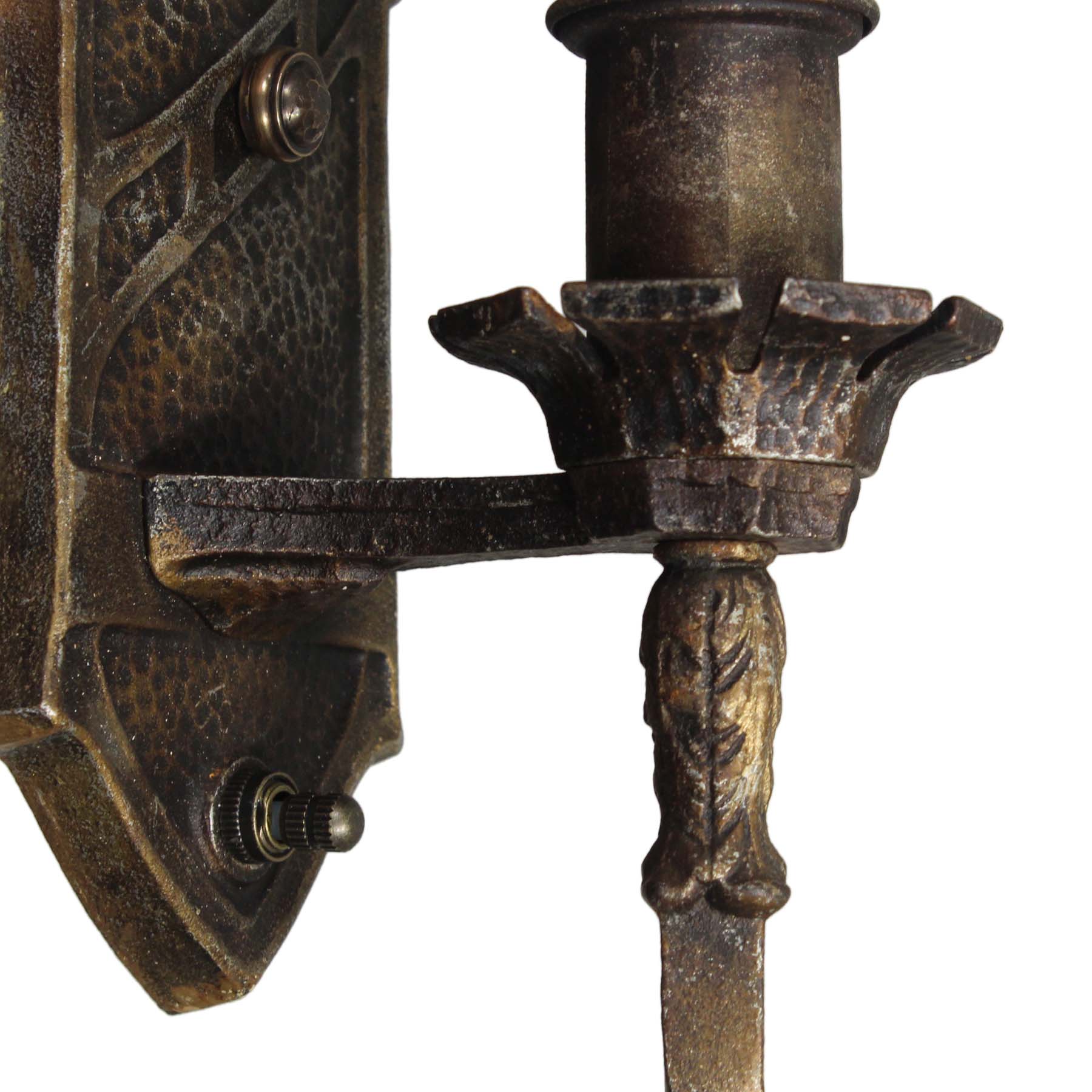 SOLD Pairs of Antique Figural Sconces with Lion & Unicorn, Cast Iron-71294