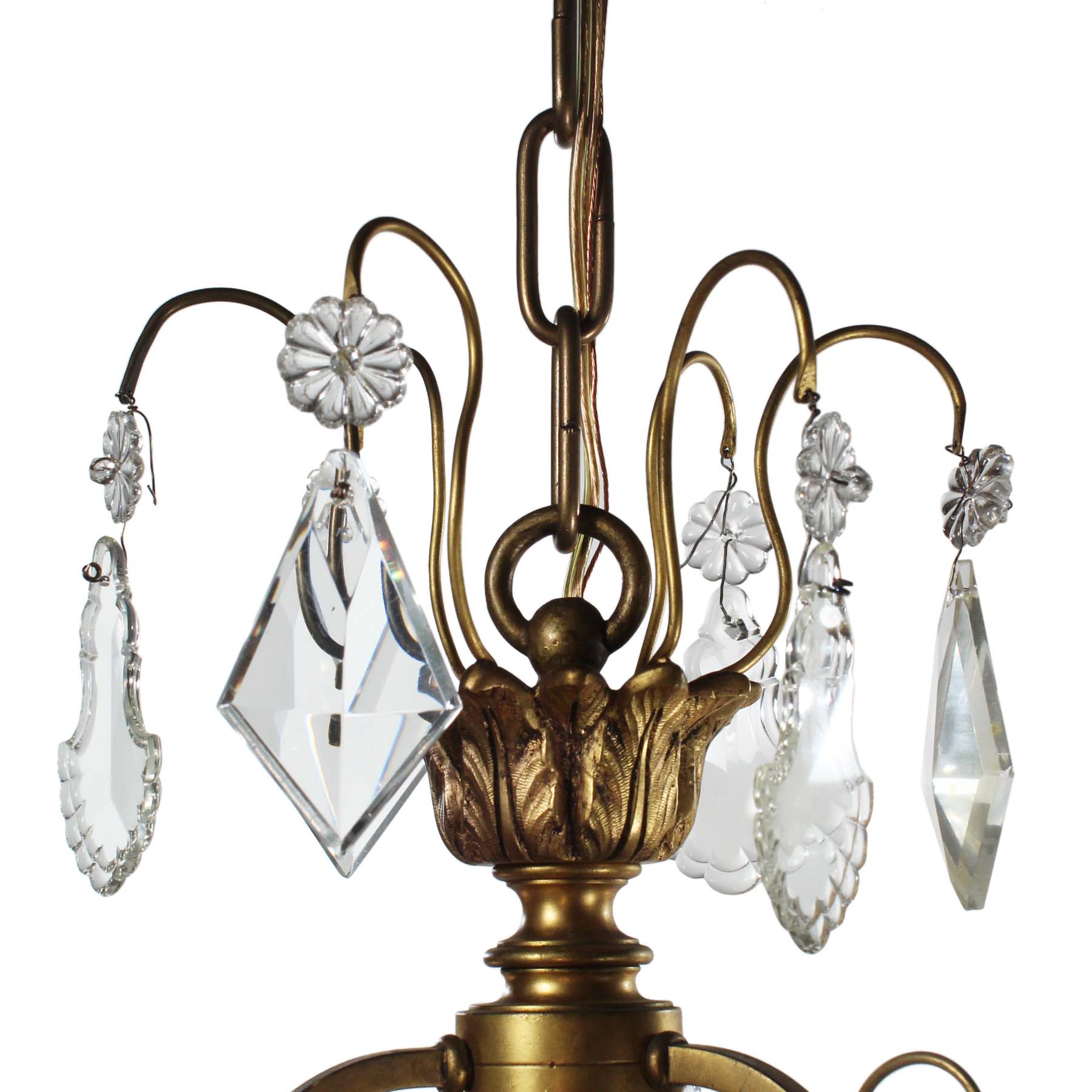 Antique Brass Neoclassical Chandelier with Prisms, c. 1910-71049