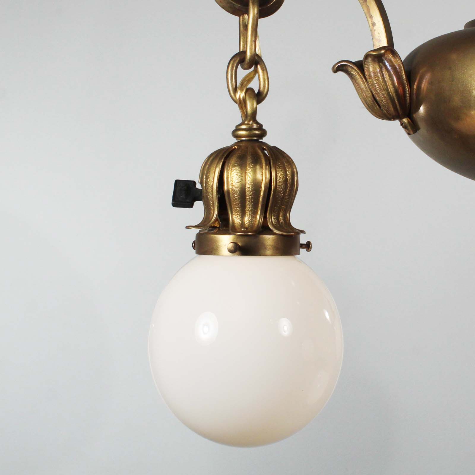 Antique Brass Chandelier with Glass Ball Shades, Early 1900s-71188