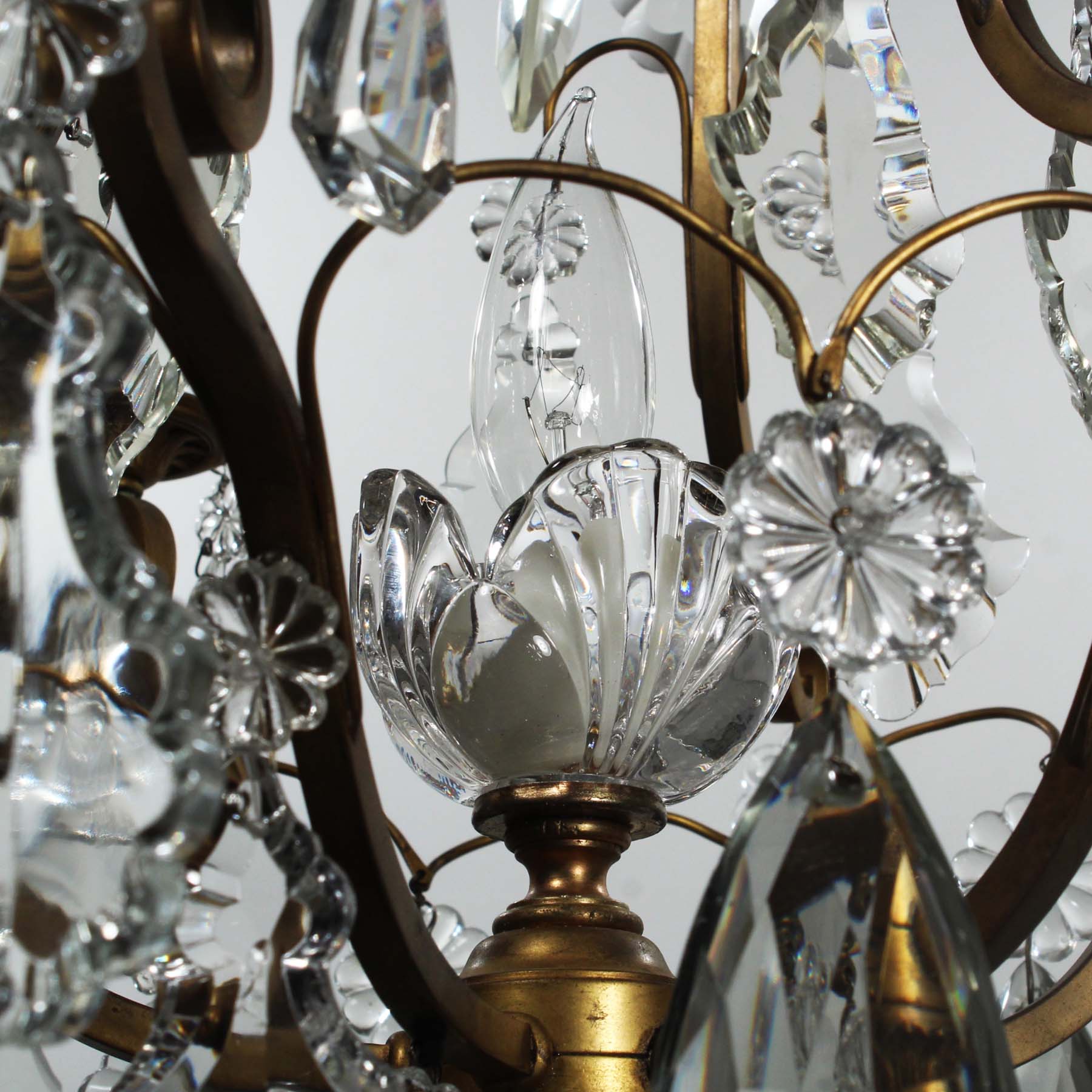 Antique Brass Neoclassical Chandelier with Prisms, c. 1910-71053