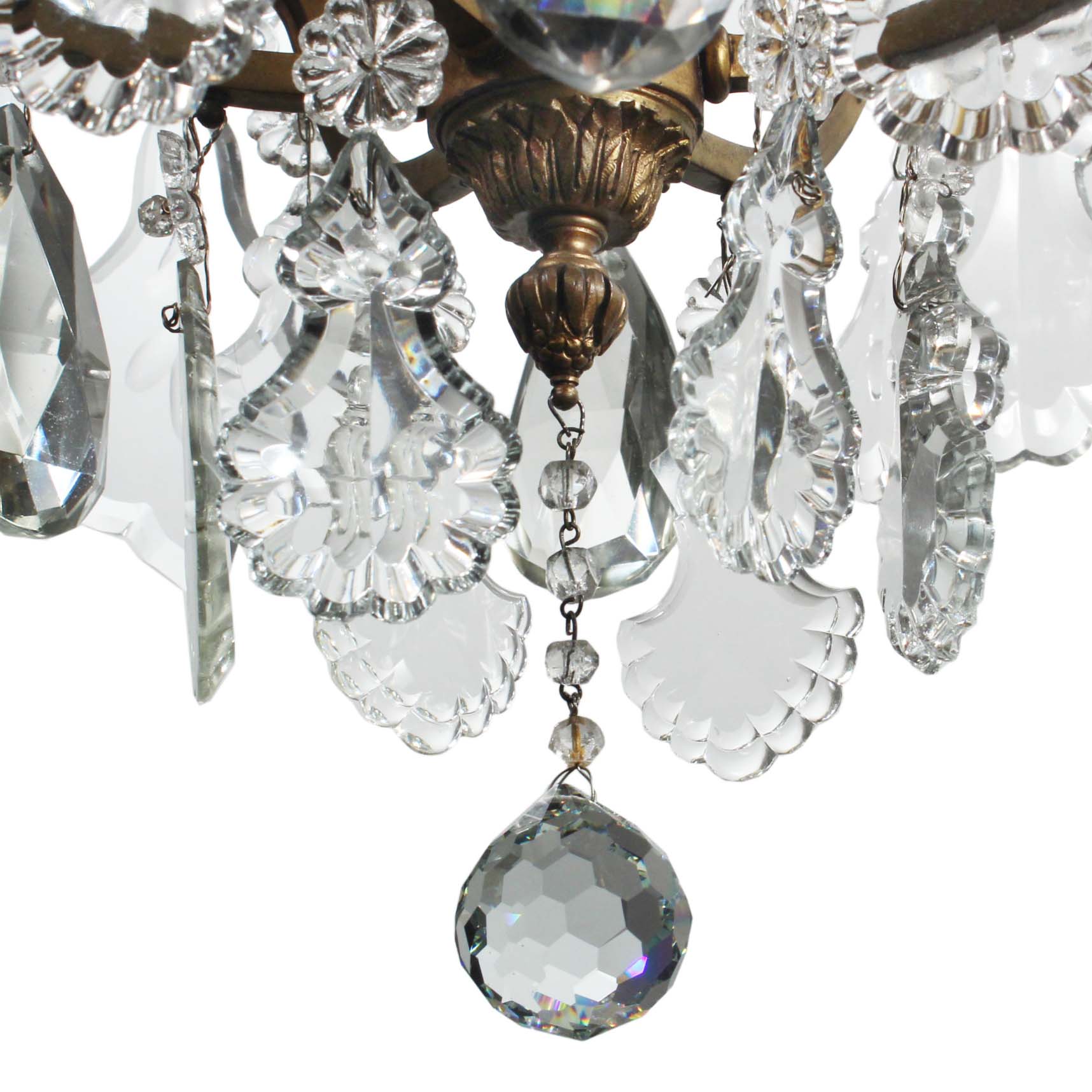 Antique Brass Neoclassical Chandelier with Prisms, c. 1910-71052