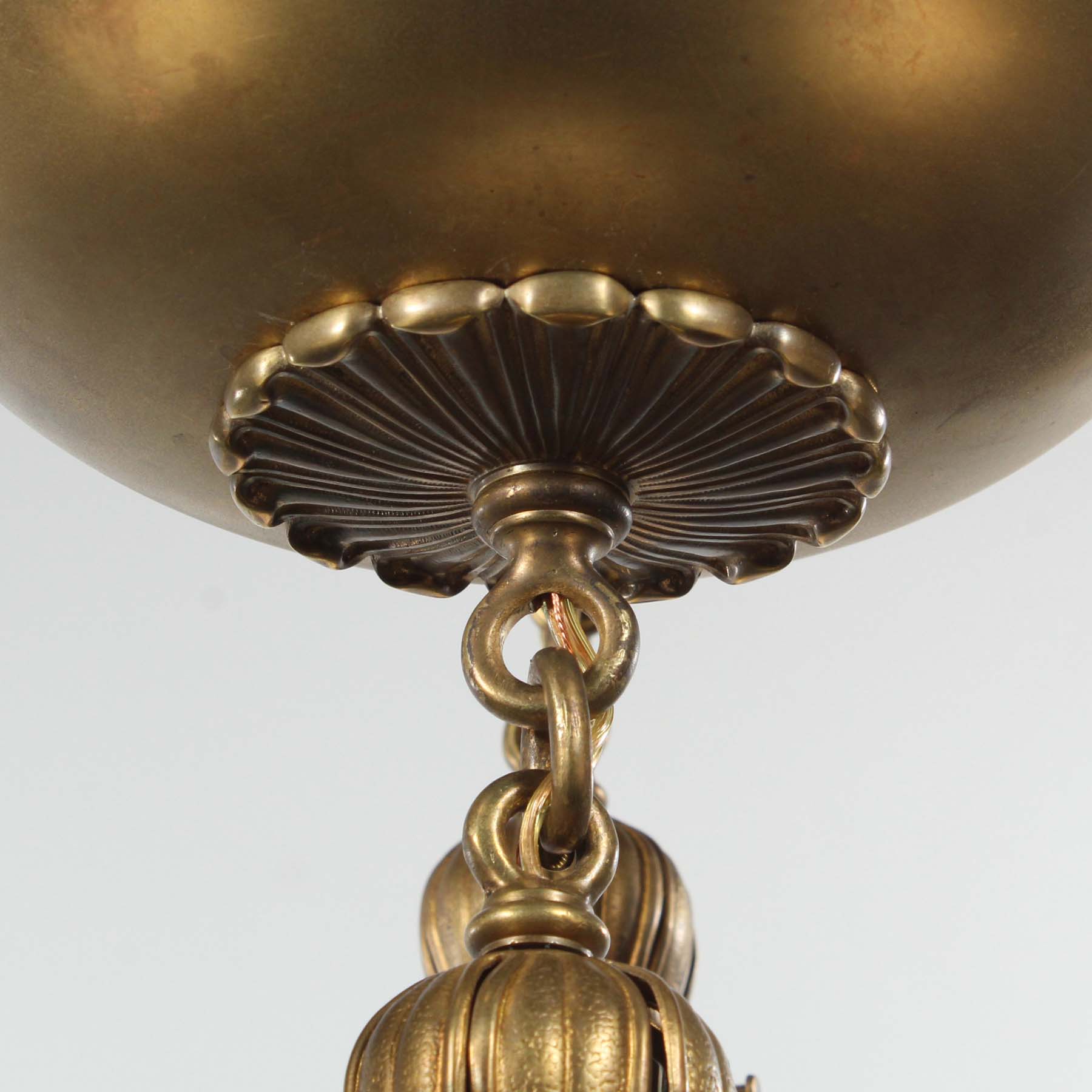 Antique Brass Chandelier with Glass Ball Shades, Early 1900s-71190