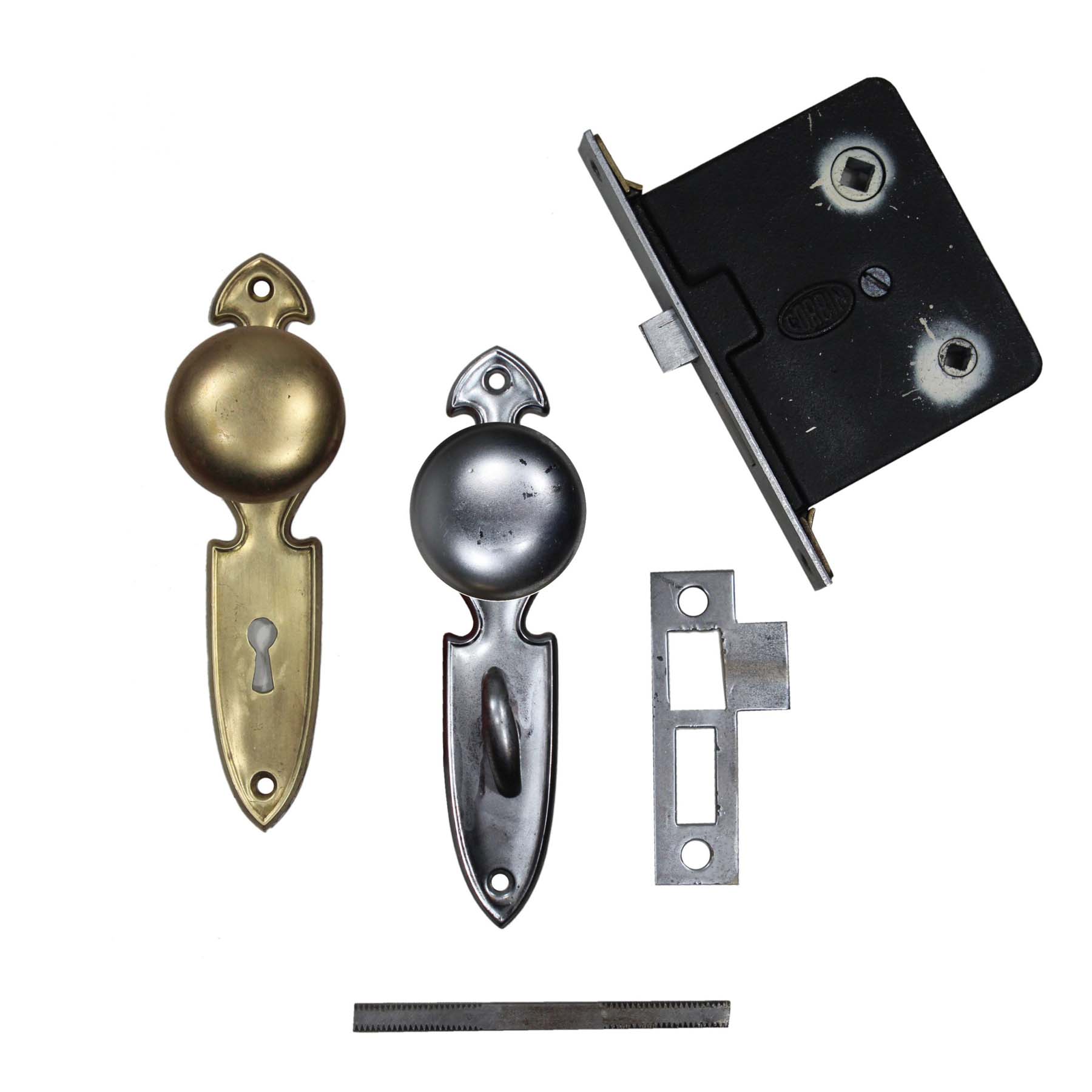 Antique Tudor Hardware Set for Bathroom Door, c. 1910