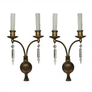 Antique Bronze Figural Double-Arm Sconce Pair, Caldwell