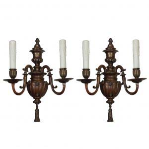 Pair of Antique Bronze Sconces by Caldwell