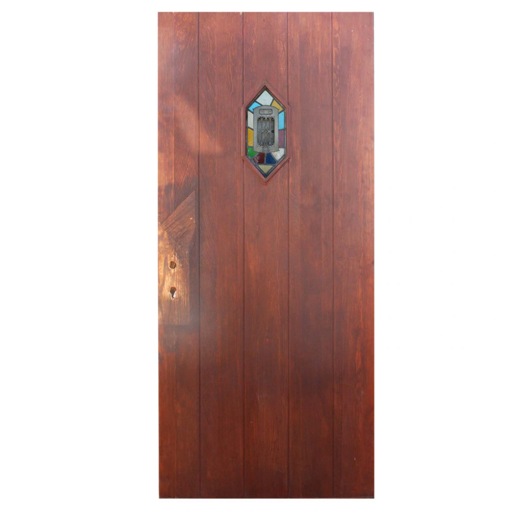 SOLD Reclaimed 35” Plank Door with Stained Glass Speakeasy-0