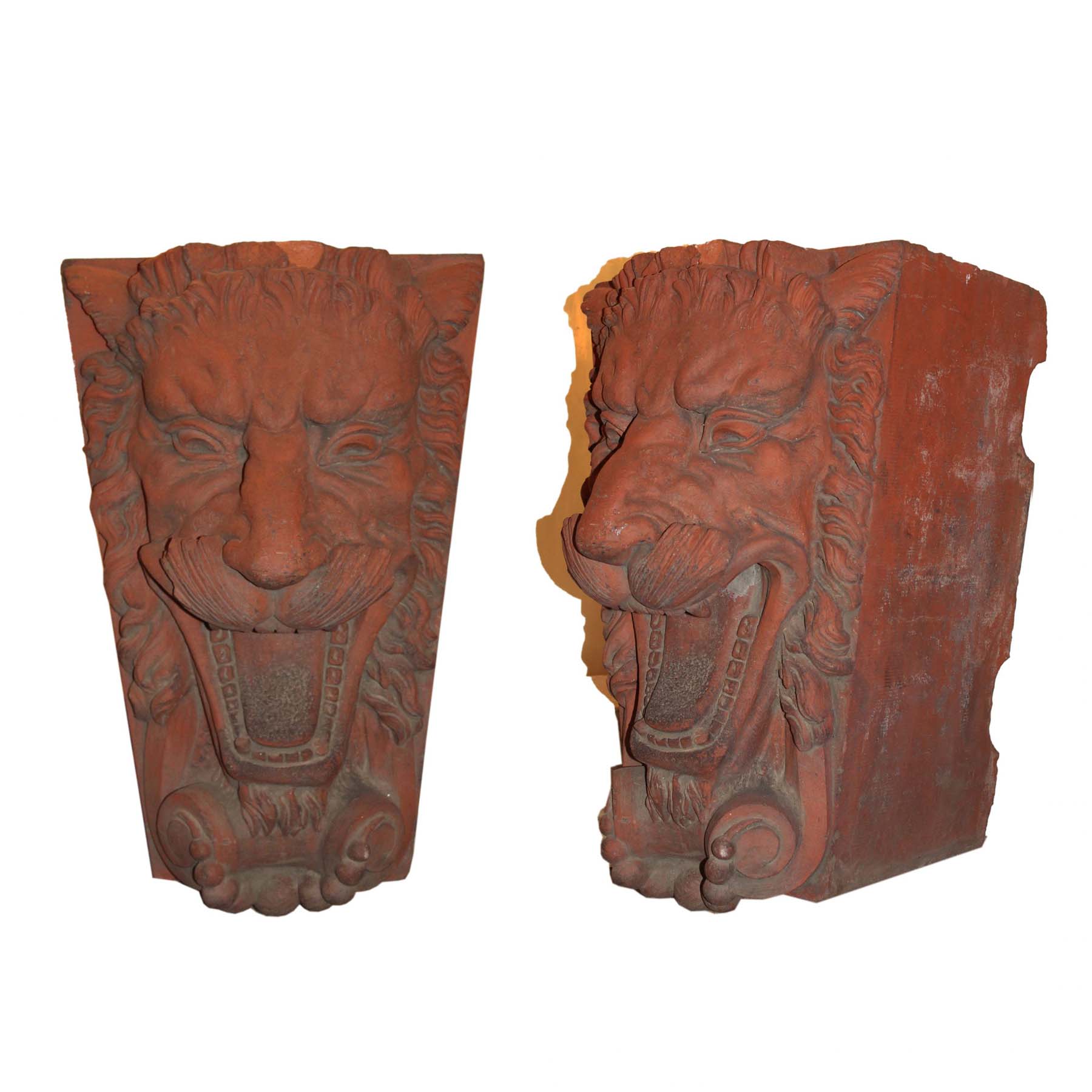 Antique Figural Terra Cotta Decorative Pieces, Lions-0
