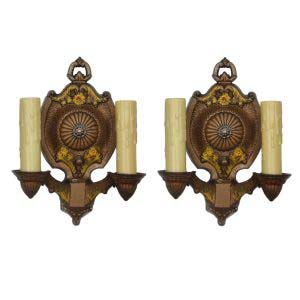 Antique Cast Iron Sconces with Original Polychrome, Markel Lighting-0