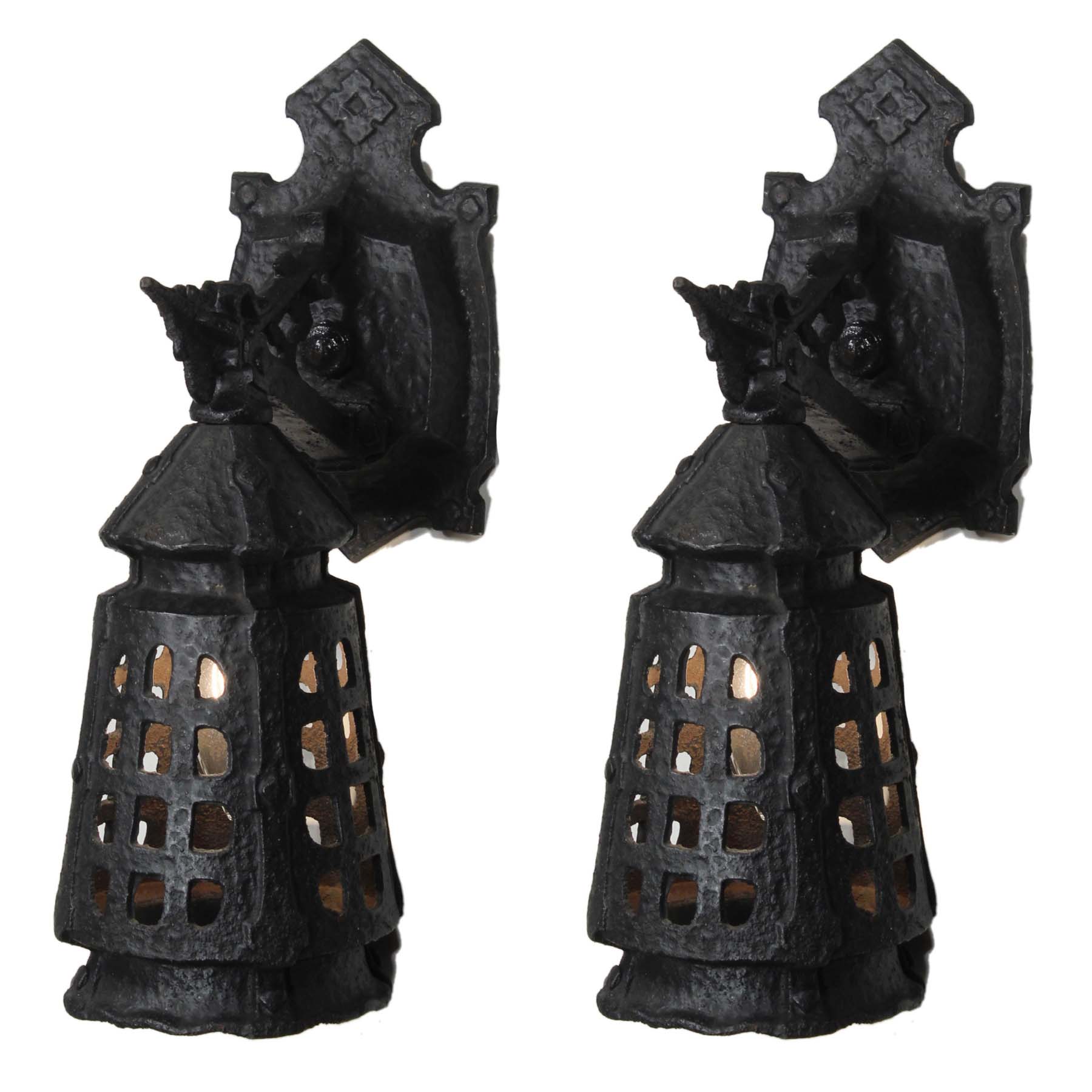 Exterior Pair of Antique Cast Iron Tudor Sconces-0