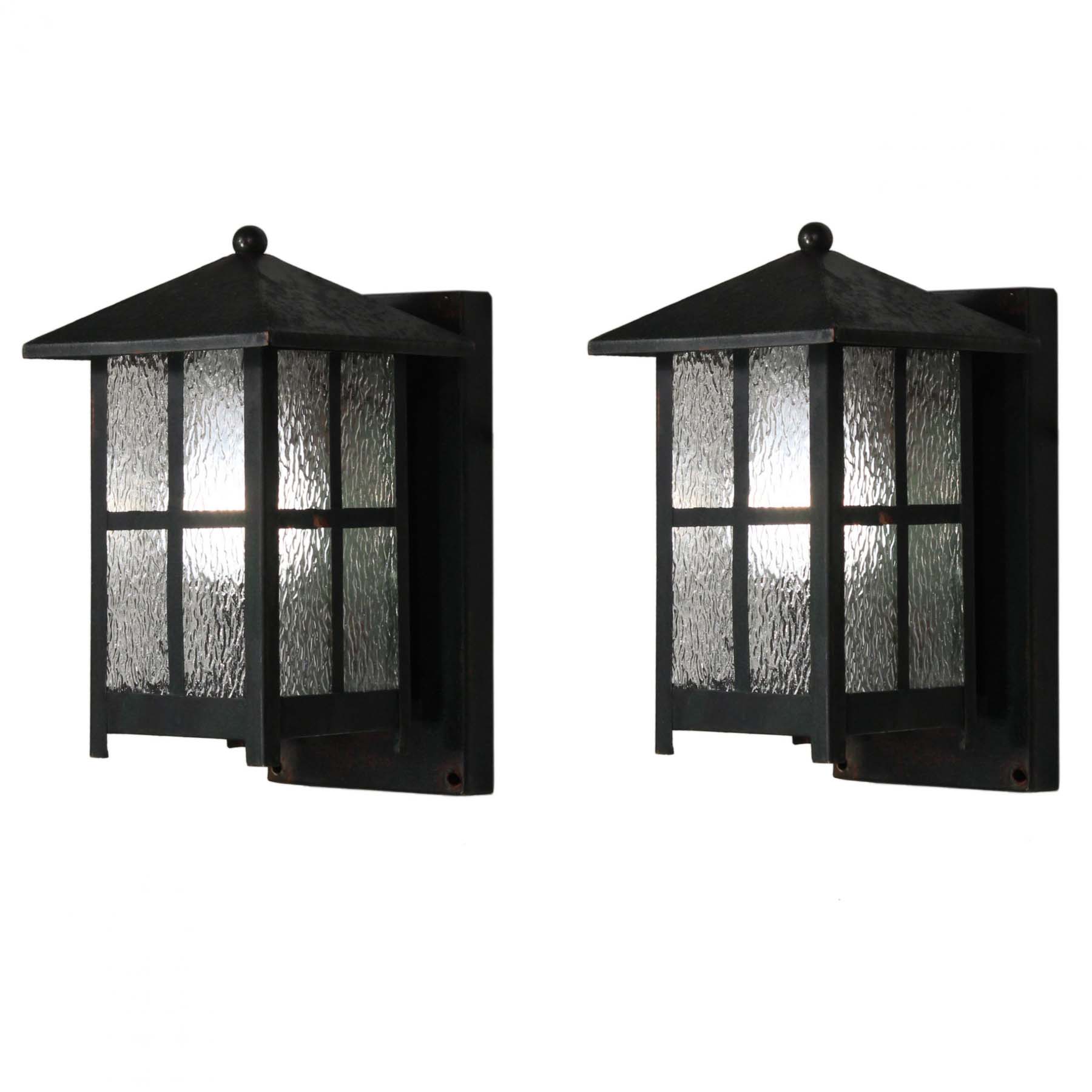 Antique Pair of Exterior Copper Sconces with Granite Glass, c. 1920-0