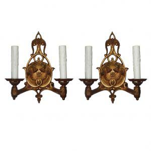 Neoclassical Double Arm Sconces with Original Polychrome, Antique Lighting-0