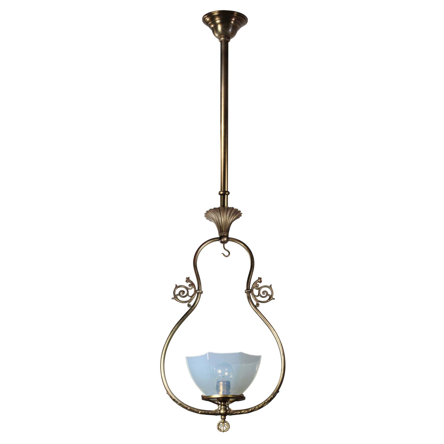 Antique Brass Gas Pendant Light, Late 19th Century-0