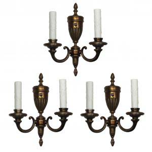 Matching Antique Cast Bronze Double-Arm Sconces-0