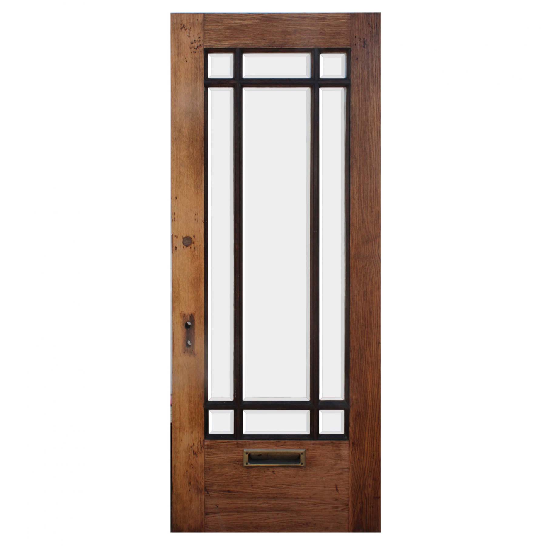 Salvaged 33” Oak Craftsman Door with Beveled Glass-0