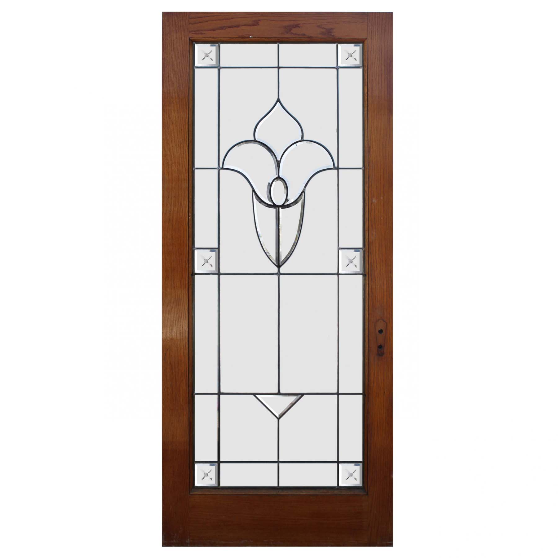 Antique 35” Oak Door with Leaded and Beveled Glass-0