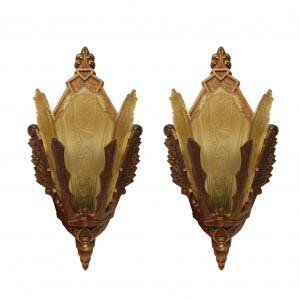Pair of Antique Art Deco Pocket Sconces, Signed M.E.P. -0